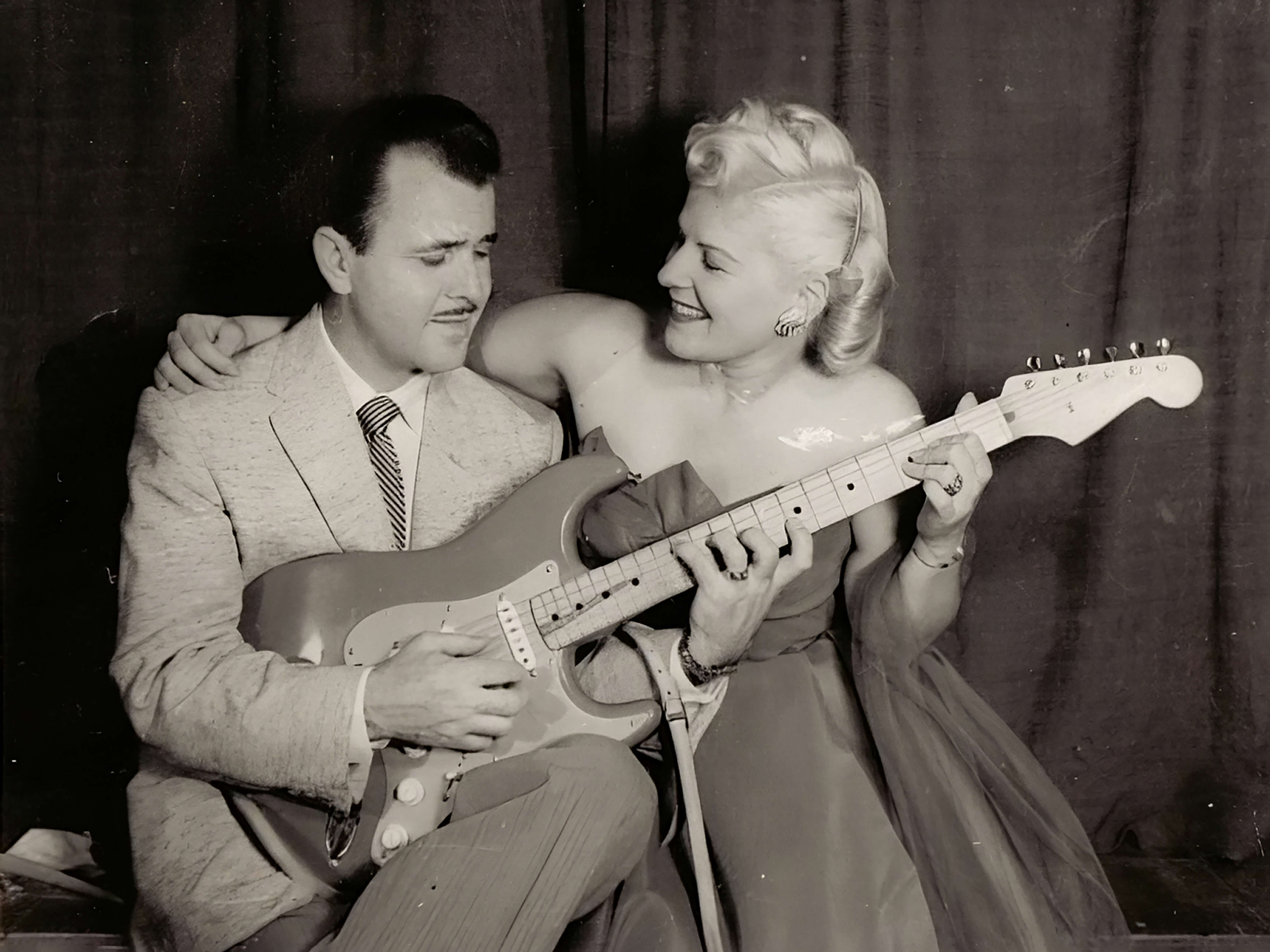 An old photo of a 1957 Fender Stratocaster. John Shults of True Vintage Guitar is a top buyer of vintage Fender guitars made in the 1950s and 1960s.