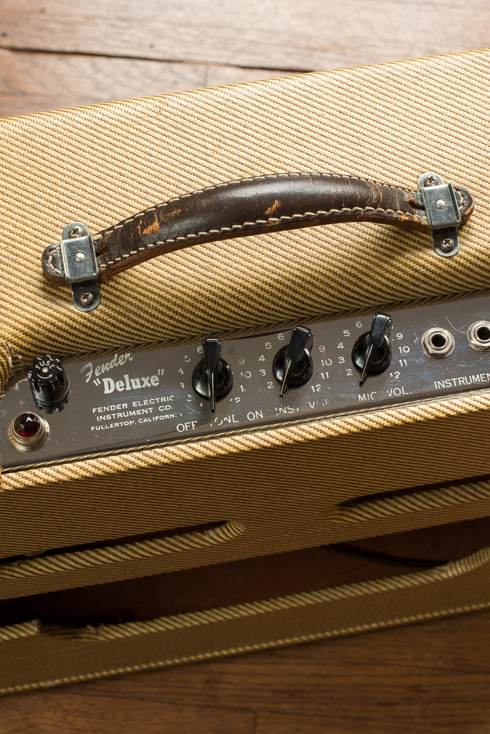 Original leather handle, Vintage 1953 Fender Deluxe Amplifier, tweed