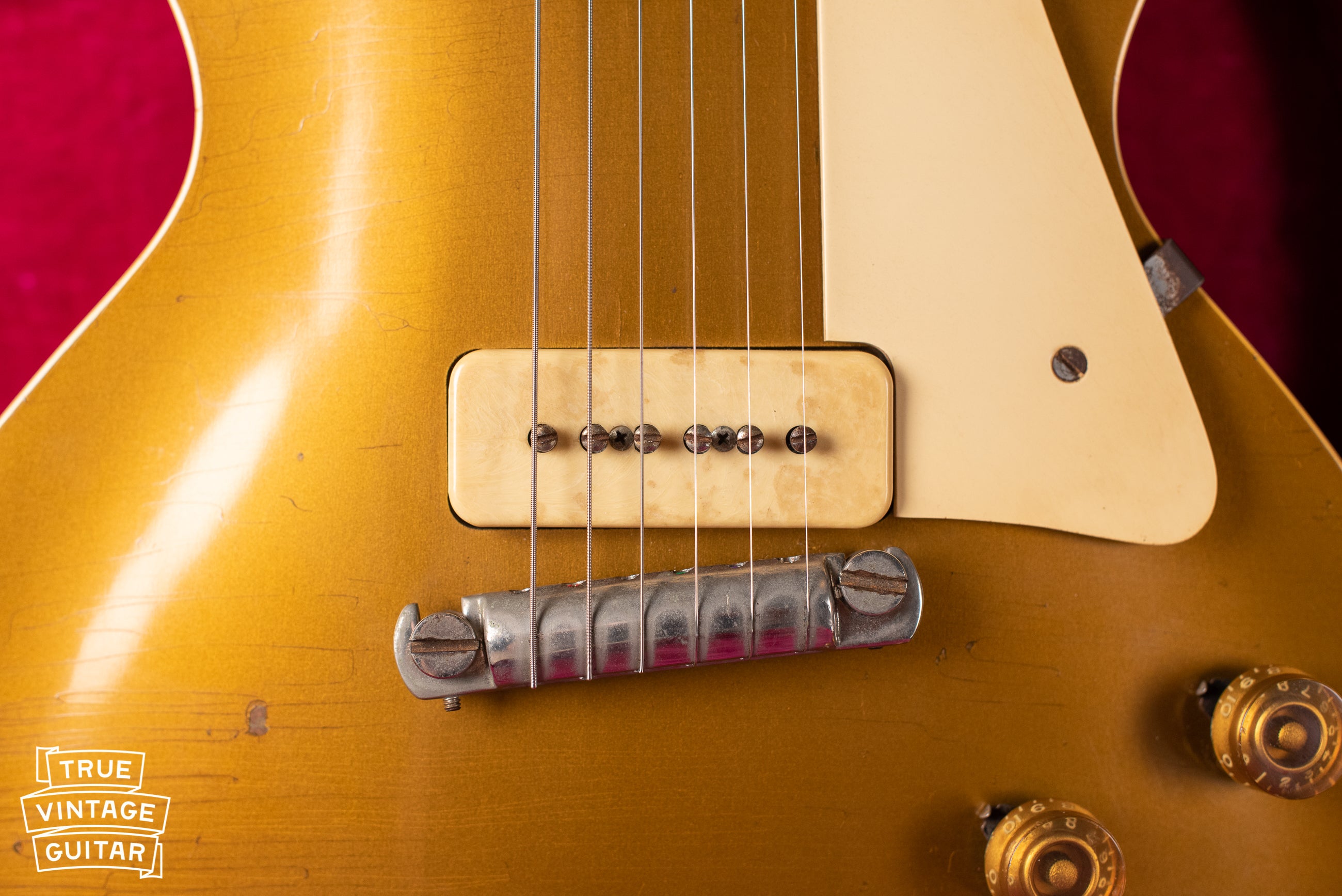 P-90 pickup, bridge position, Vintage 1954 Gibson Les Paul goldtop