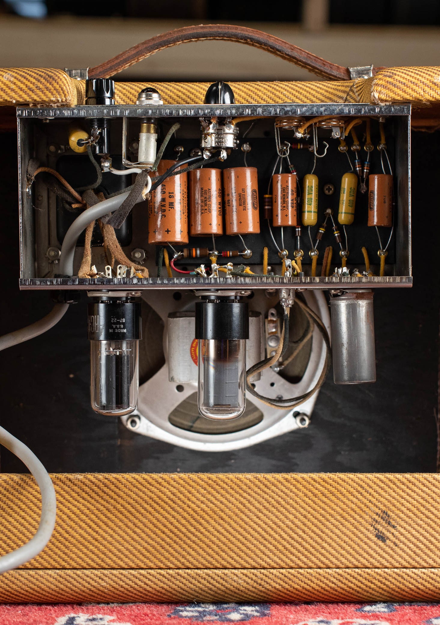 1957 Fender Champ chassis, Astron capacitors