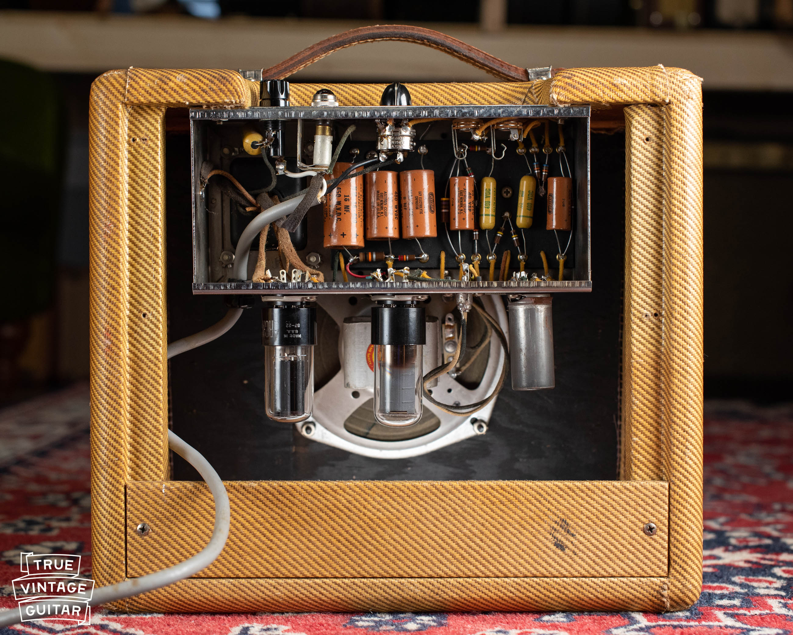 1957 Fender Champ chassis, Astron capacitors