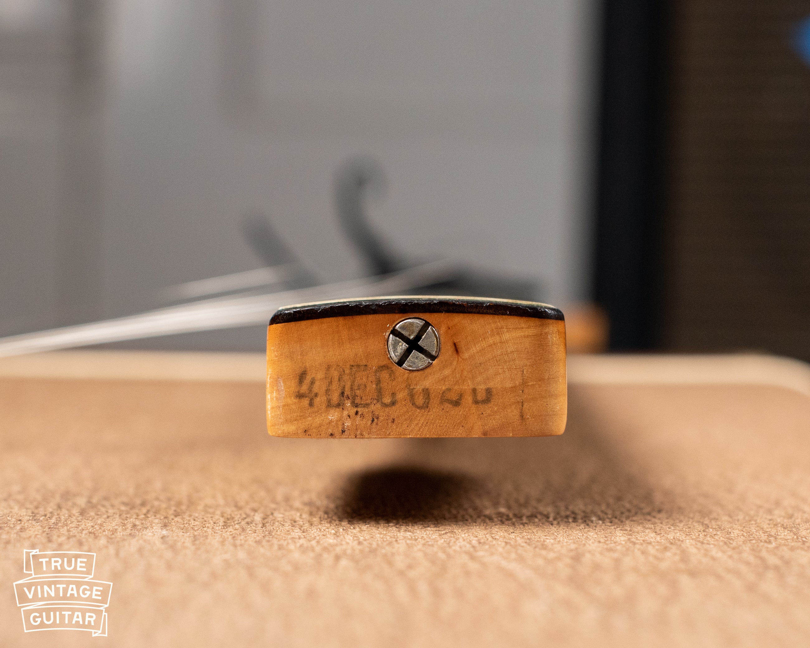 Neck heel date stamp, "4DEC62B", 1963 Fender Jazzmaster guitar