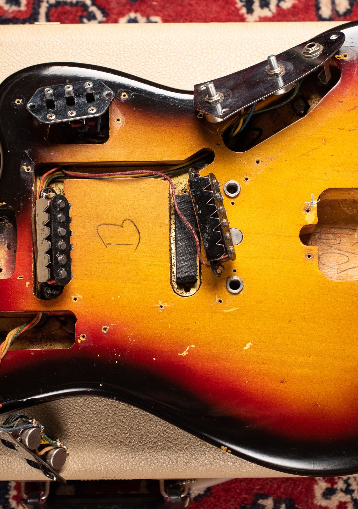 Body cavity dates, Vintage 1963 Fender Jaguar Sunburst guitar