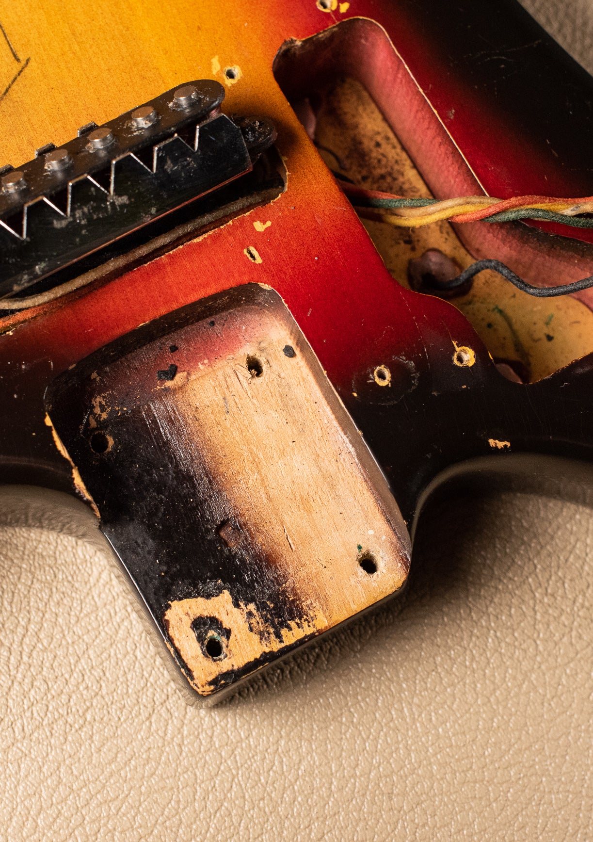 Neck pocket, Vintage 1963 Fender Jaguar Sunburst guitar