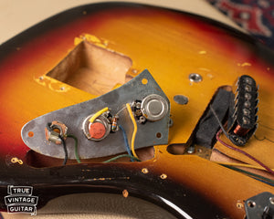 Control plate, electronics, potentiometers, Vintage 1963 Fender Jaguar Sunburst guitar
