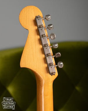 Original tuners, Kluson tuners, Vintage 1963 Fender Jaguar Sunburst guitar