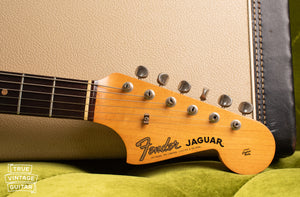 Headstock, Vintage 1963 Fender Jaguar Sunburst guitar