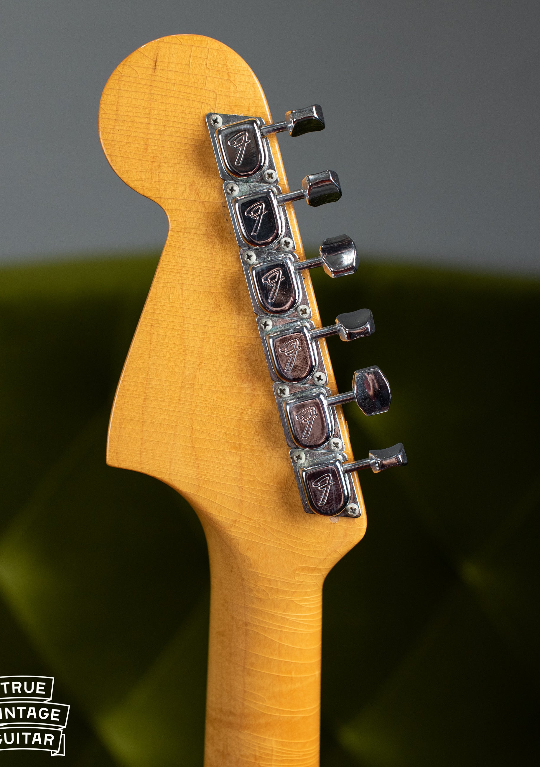 Vintage 1966 Fender Jaguar headstock, F logo tuners
