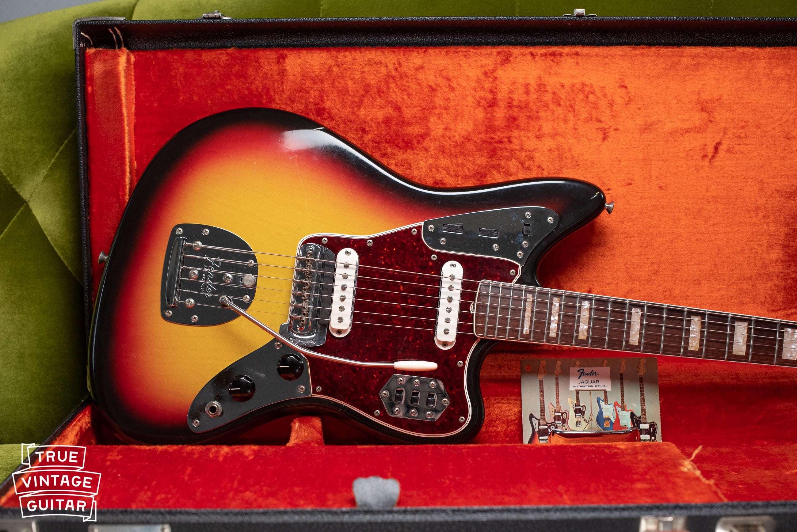 1966 Fender Jaguar Sunburst with tag – True Vintage Guitar