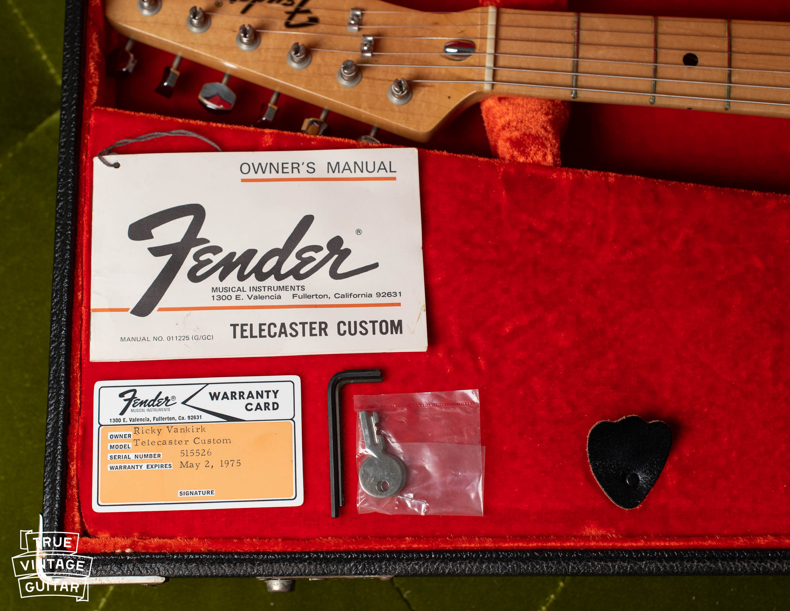 Owner's manual, hang tag, warranty card, 1973 Fender Telecaster Custom