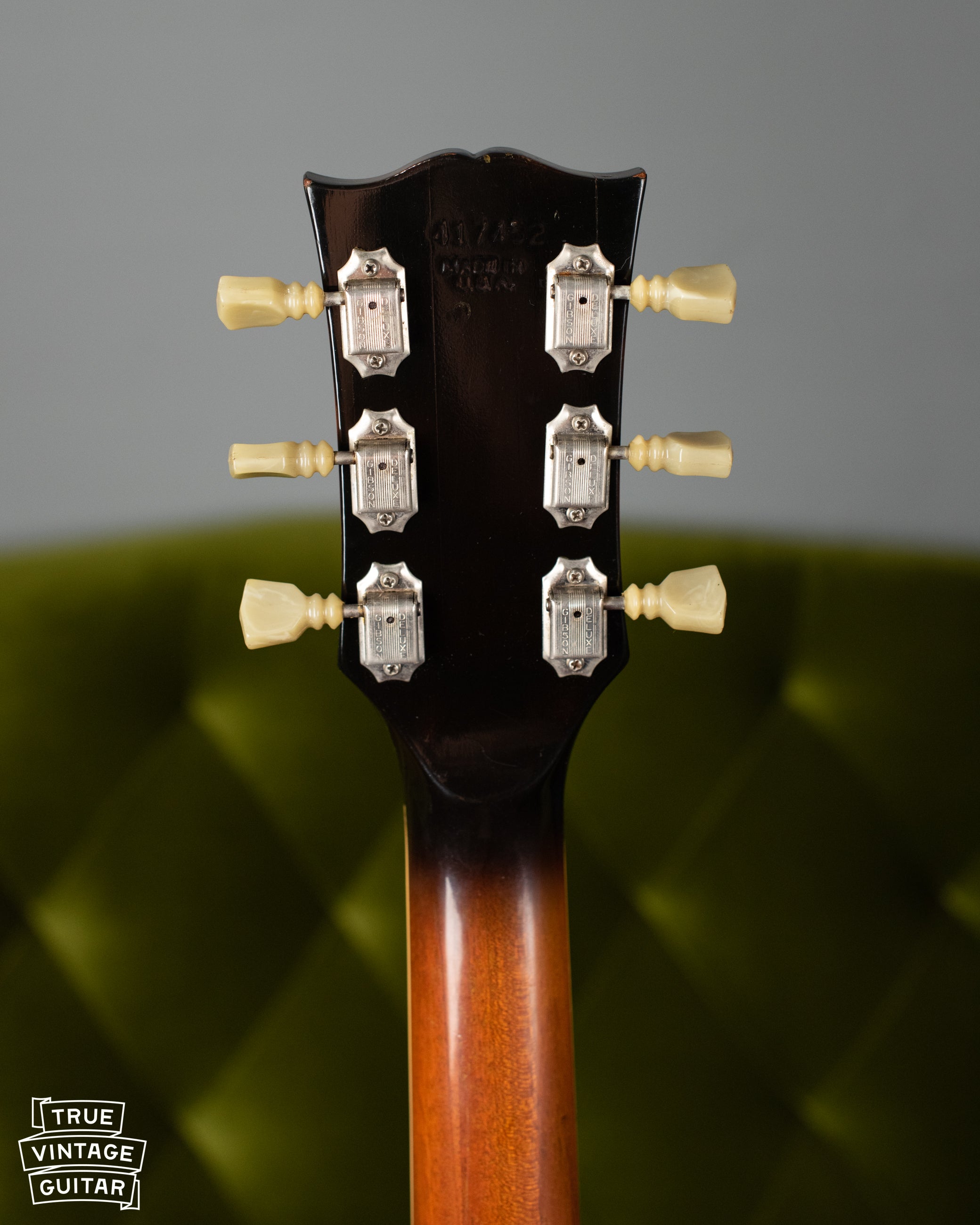 Sunburst back of headstock, tuners