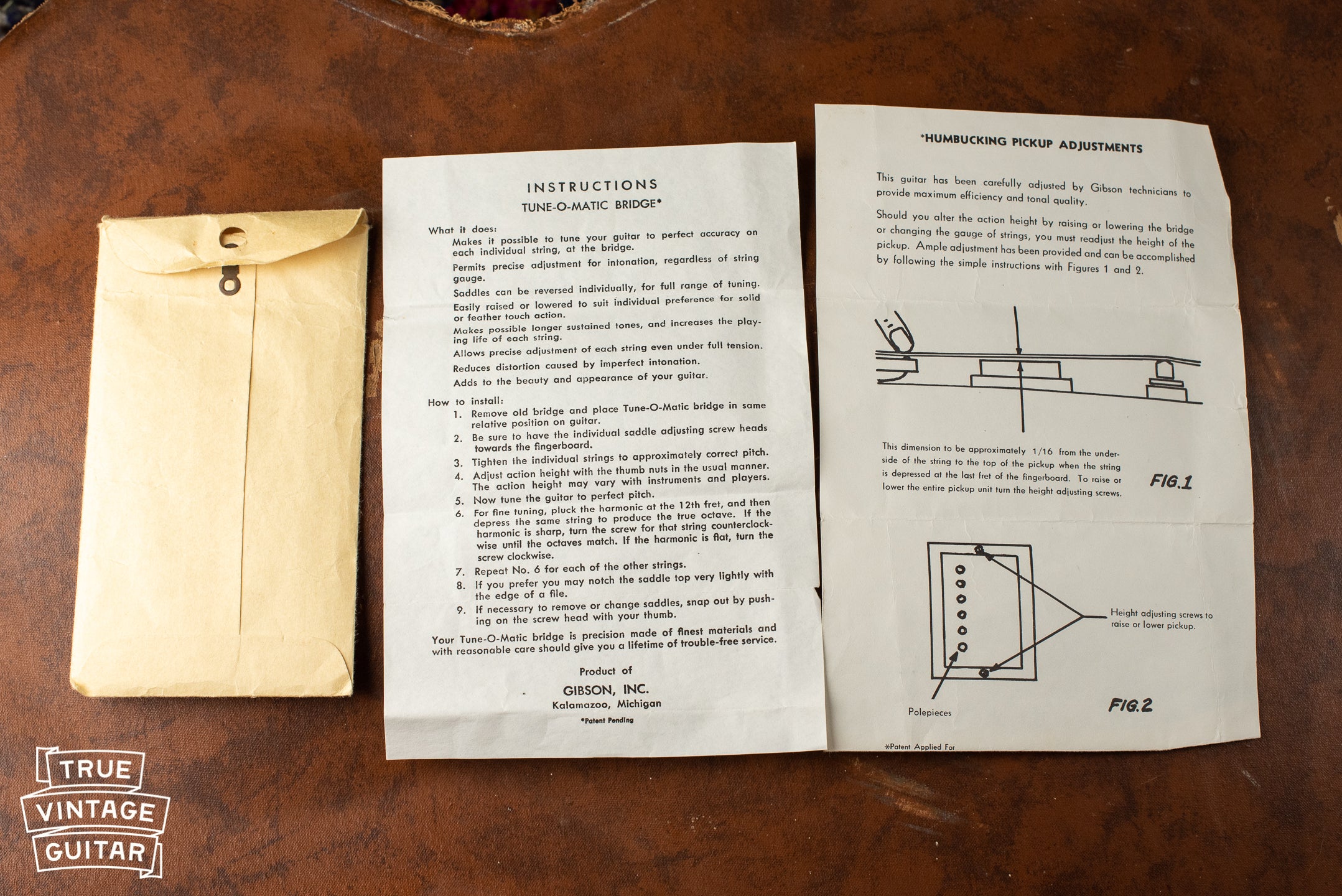 1960 Gibson paperwork Humbucker adjustment sheet Tune-o-matic bridge adjustment sheet