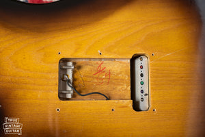 Fender Stratocaster 1954 tremolo cavity with "8/54/" red pencil signature