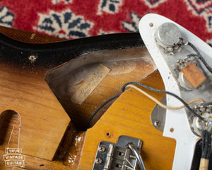 "Virginia 10-11-54" masking tape signature in control cavity of Fender Stratocaster 1954