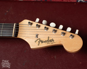 Peghead with spaghetti Fender logo and "Duo - Sonic"
