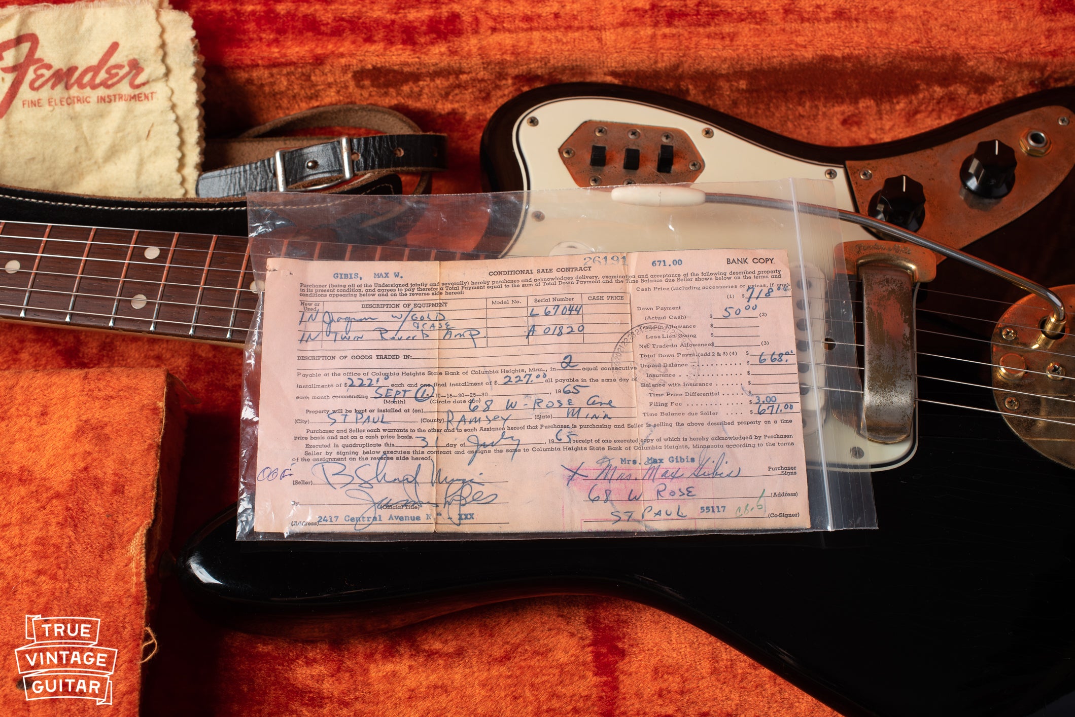 Original receipt with Fender jaguar 1965 black with Gold hardware