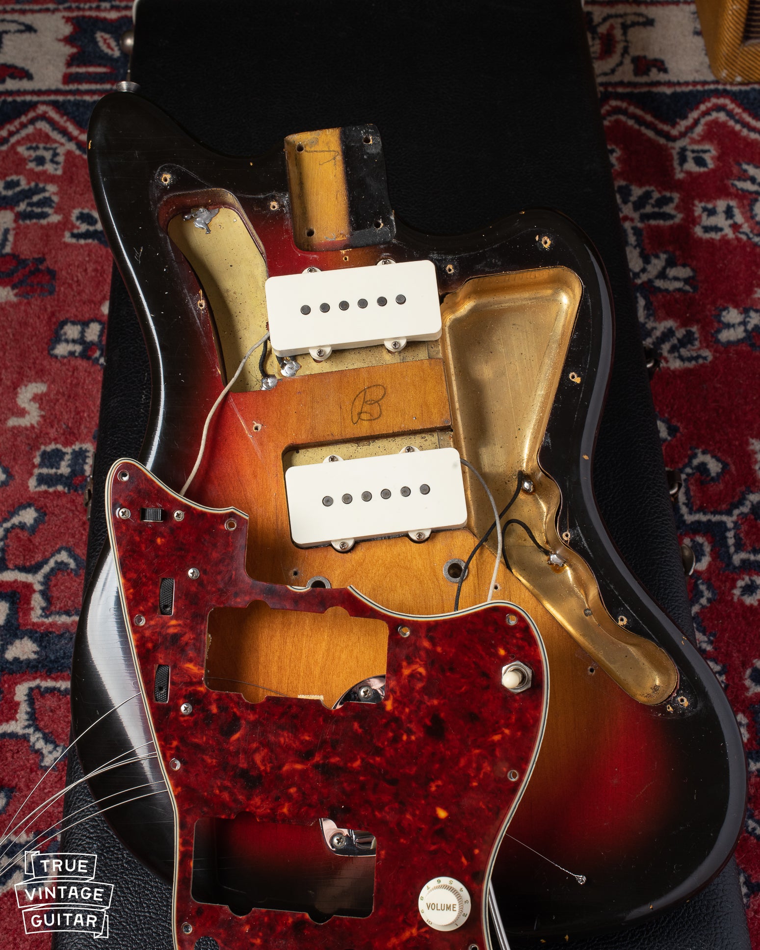 B in pencil under pickguard of 1964 Fender Jazzmaster