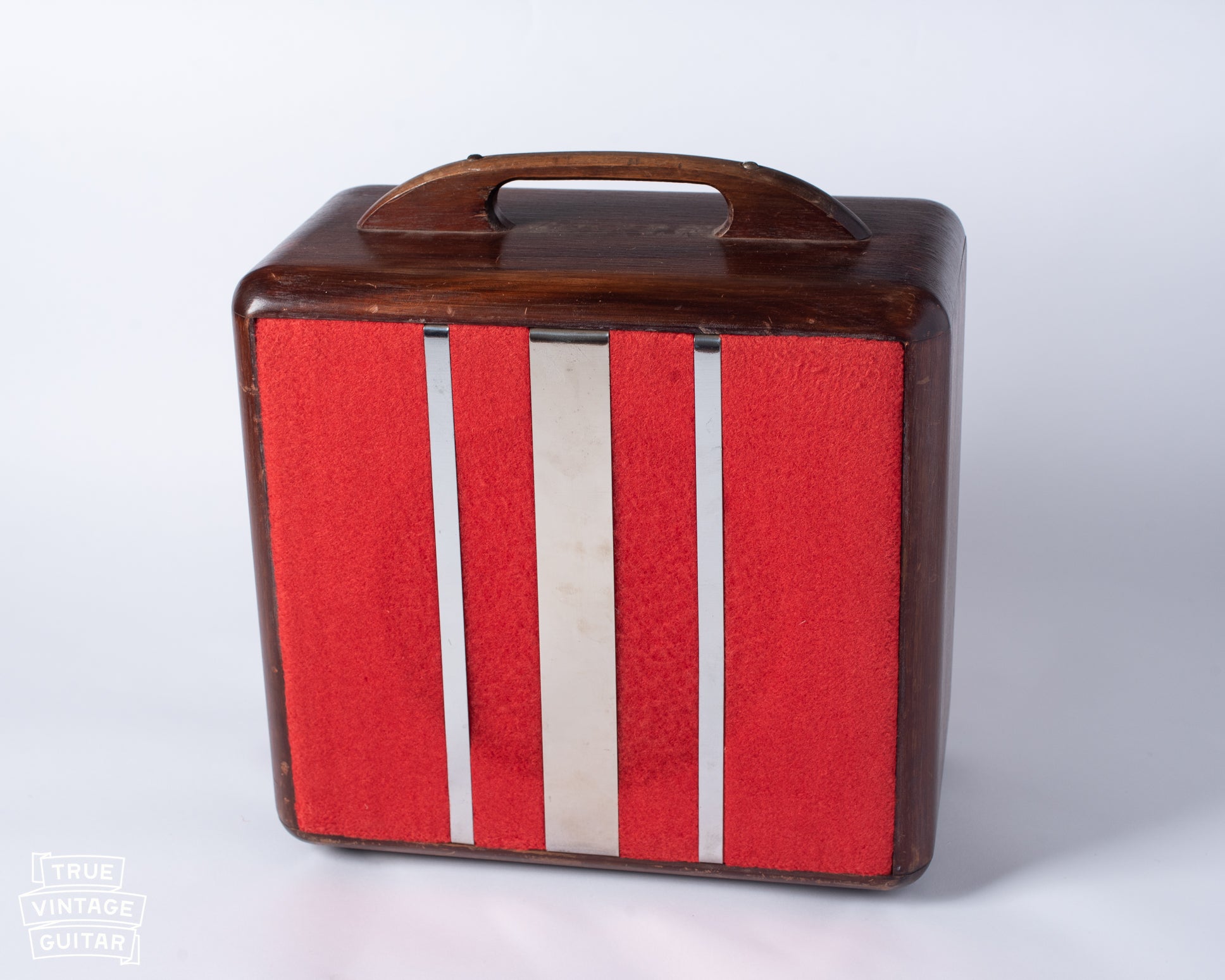 1946 Fender Model 26 Woody Amp chrome strips and red grill cloth