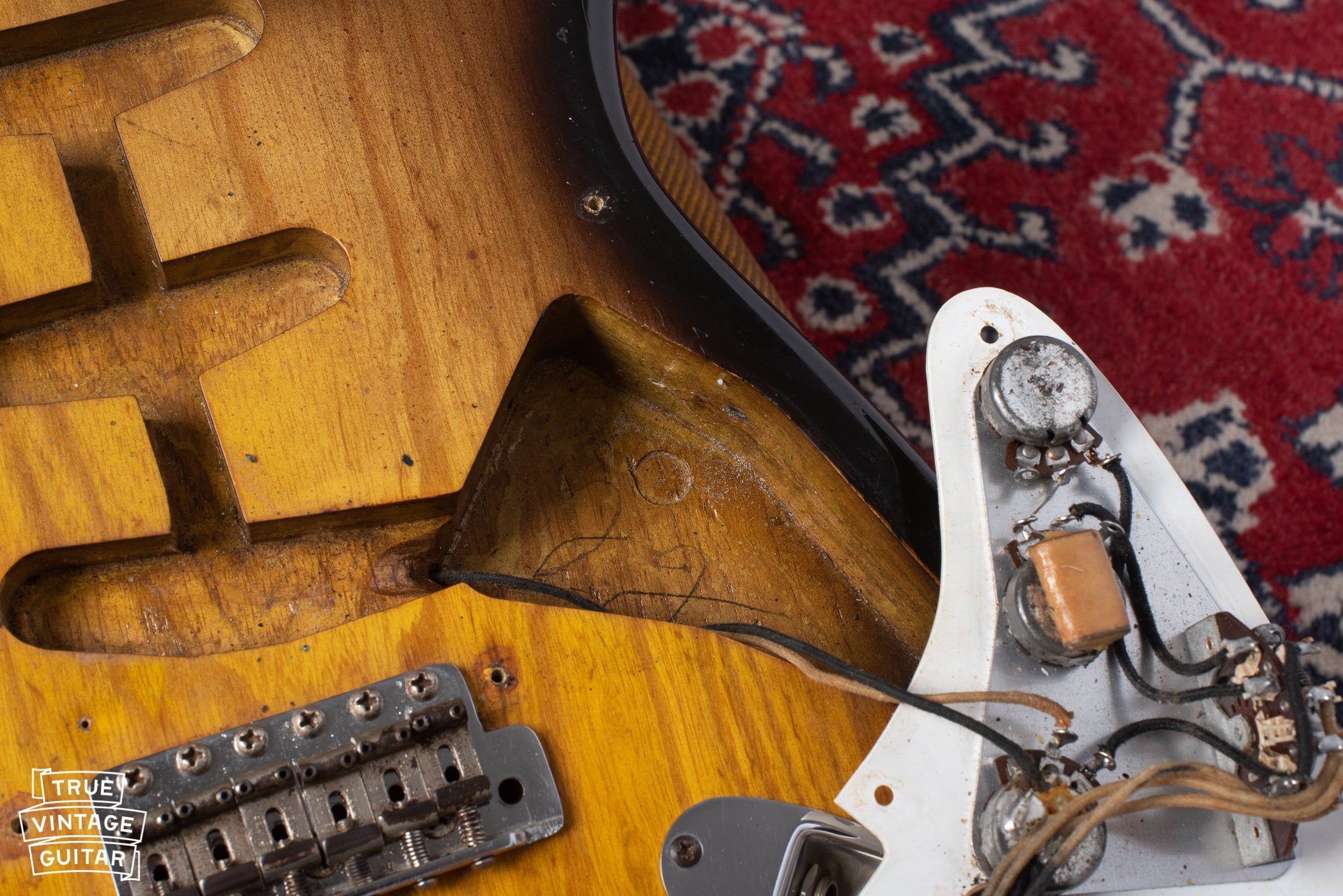 22 pencil marking in control cavity of Fender Stratocaster 1954