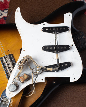 Black bobbin pickups, switch, and potentiometers of 1954 Fender Stratocaster