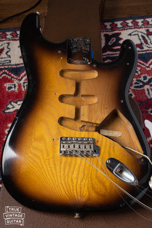 Body under pickguard of Fender Stratocaster 1954