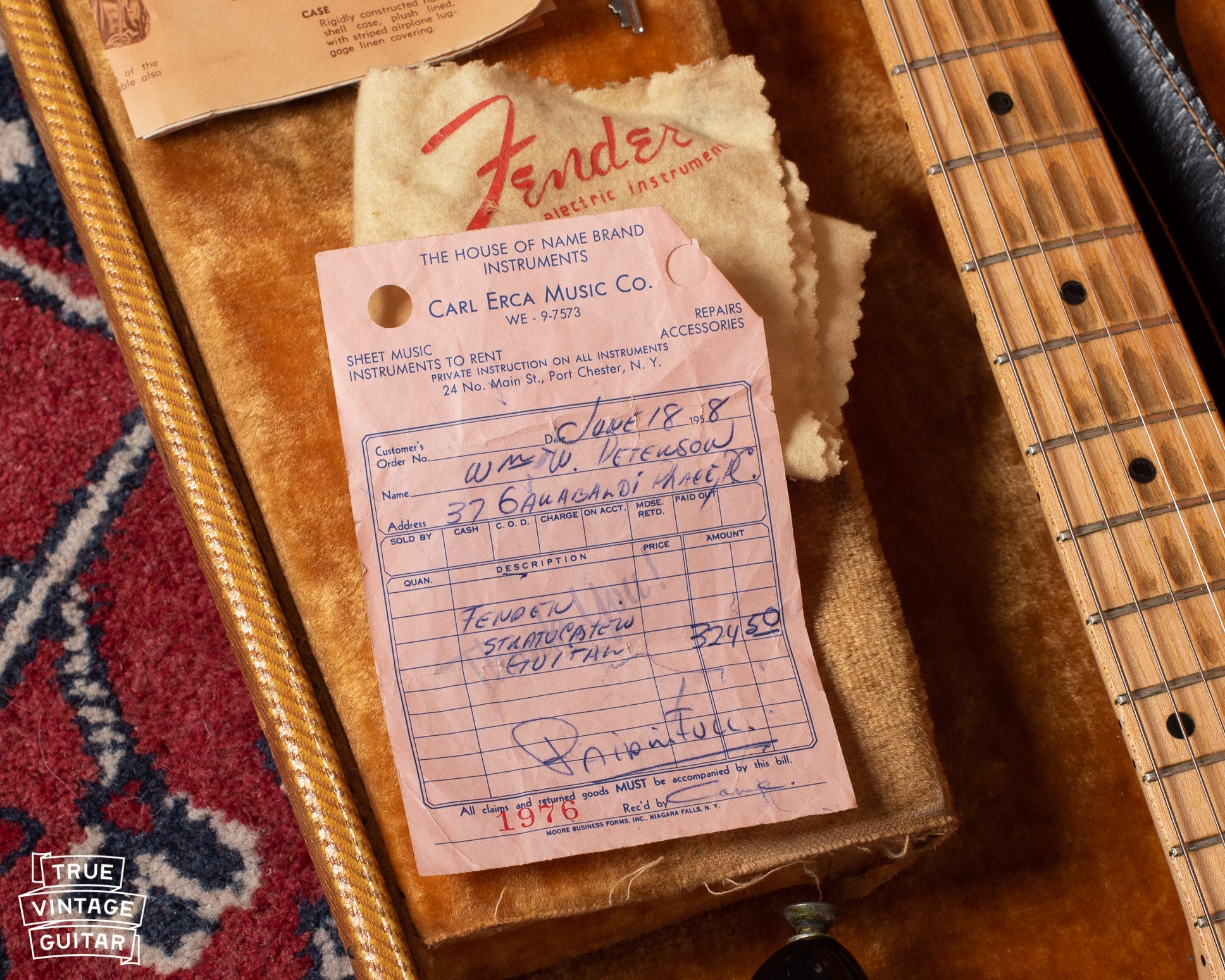 Original receipt with Fender Stratocaster 1958