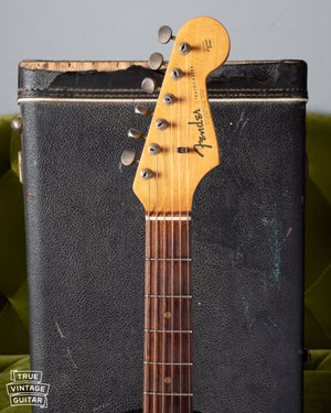 Neck of Fender Stratocaster 1964 with spaghetti logo