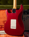 Back of the body of the 1965 Fender Stratocaster with custom color Candy Apple Red finish