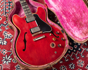Red Gibson Electric guitar 1960 ES-345 stop tail long guard