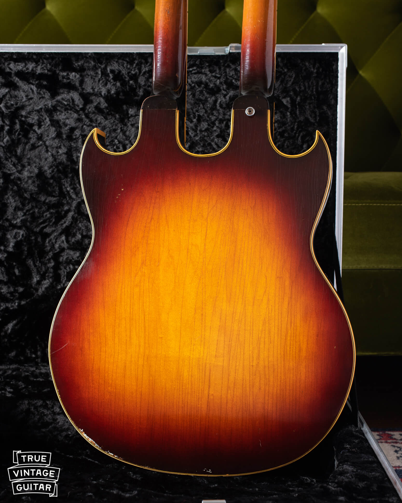 Maple back of 1959 Gibson EDS-1275 spruce top double neck guitar