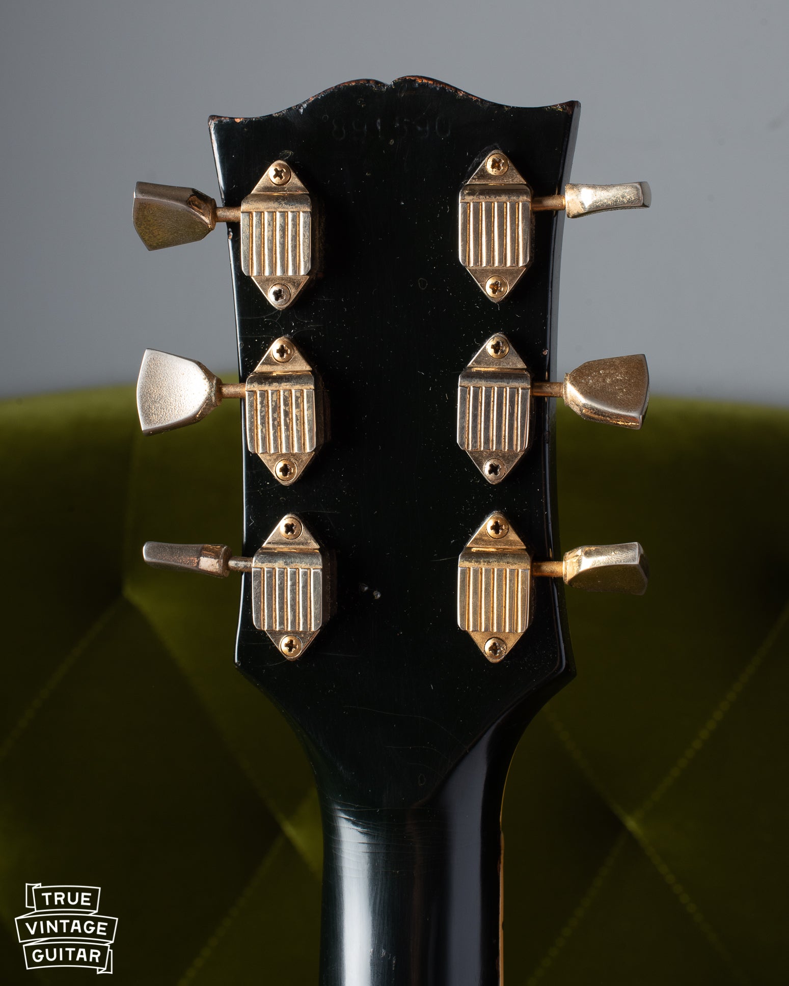 Back of headstock of Gibson Les Paul Custom 1969. 