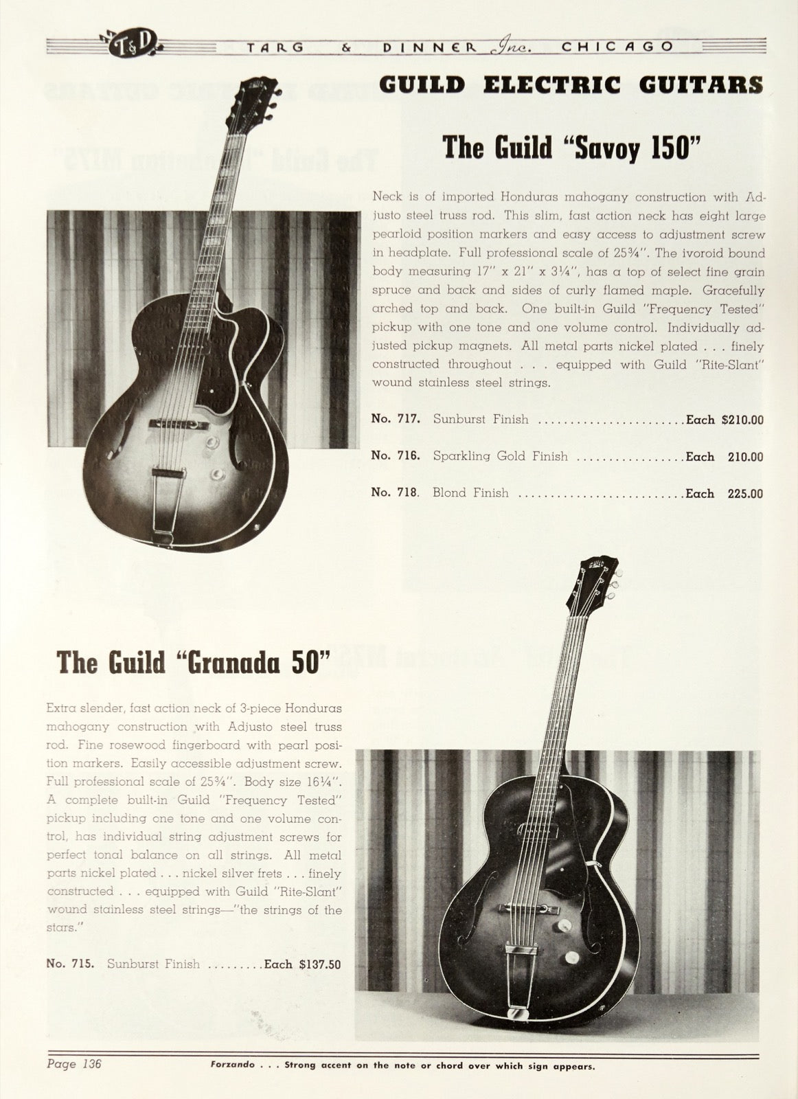 1954 guild catalog X150 savoy