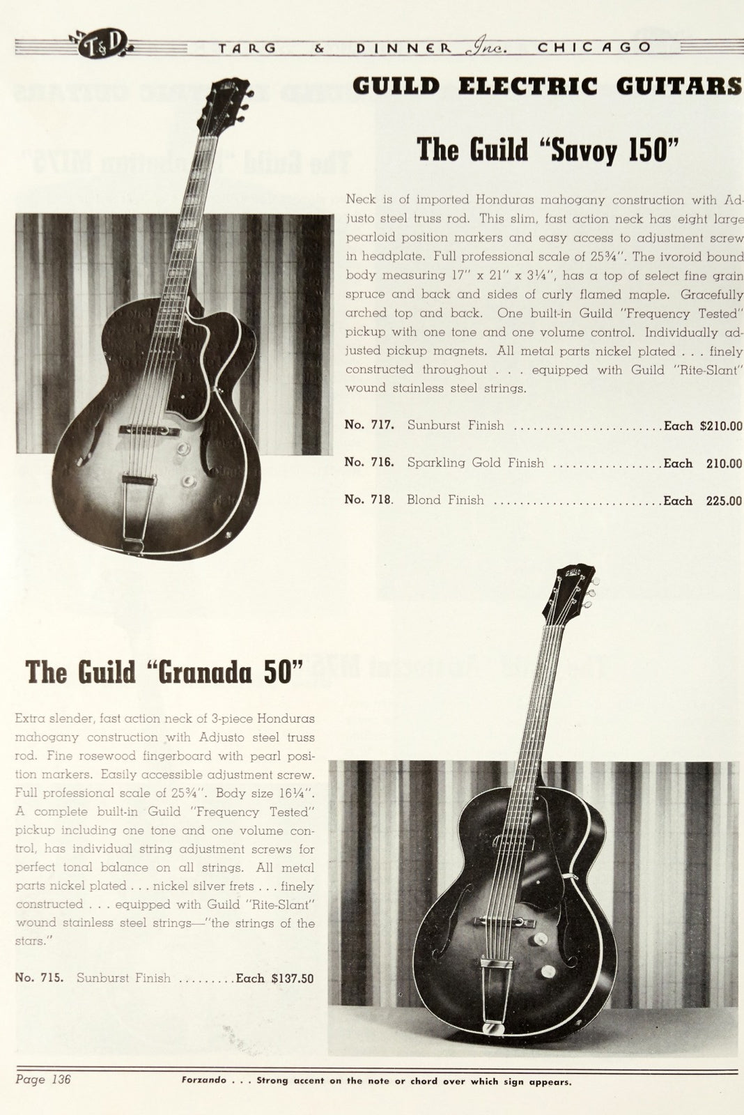1954 guild catalog X150 savoy