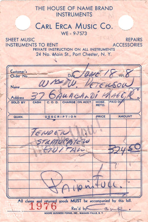 Fender Stratocaster 1958 original receipt
