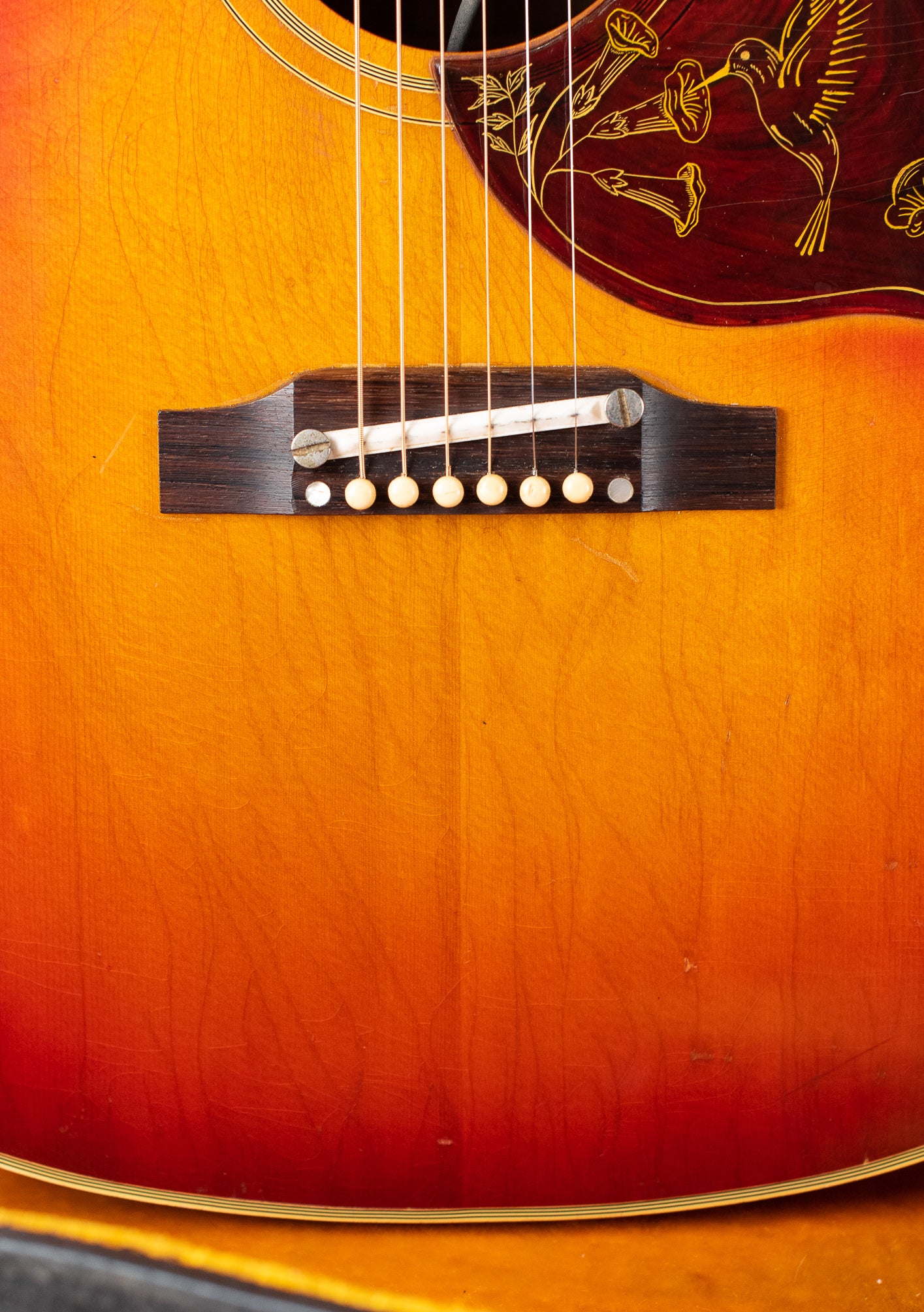 Adjustable bridge, ADJ bridge, 1963 Gibson Hummingbird guitar