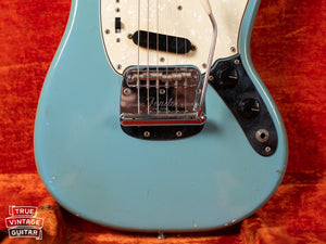 Bridge, tremolo tailpiece, Vintage 1966 Fender Mustang Blue