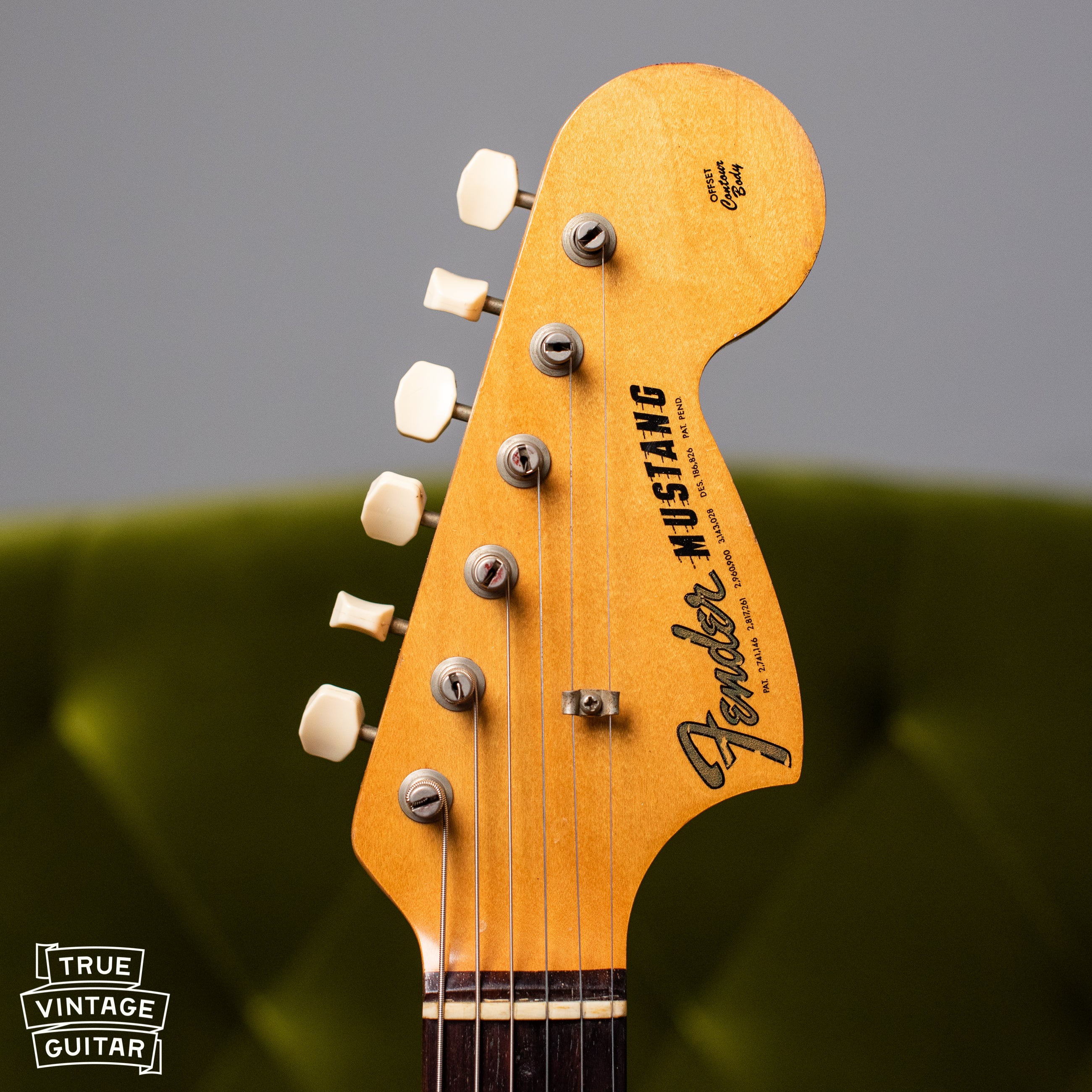 Headstock, Vintage 1966 Fender Mustang Blue