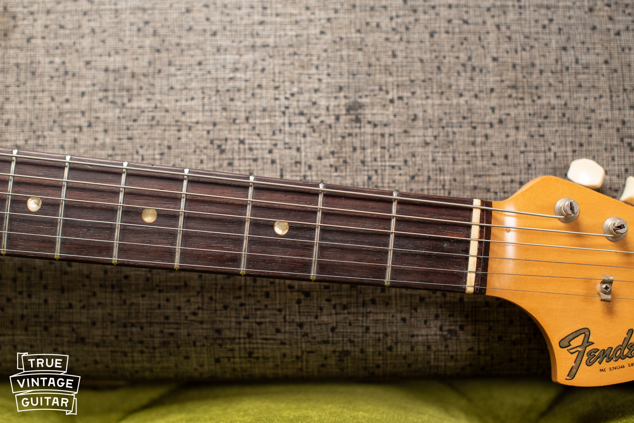 Fretboard, fingerboard, Vintage 1966 Fender Mustang Blue